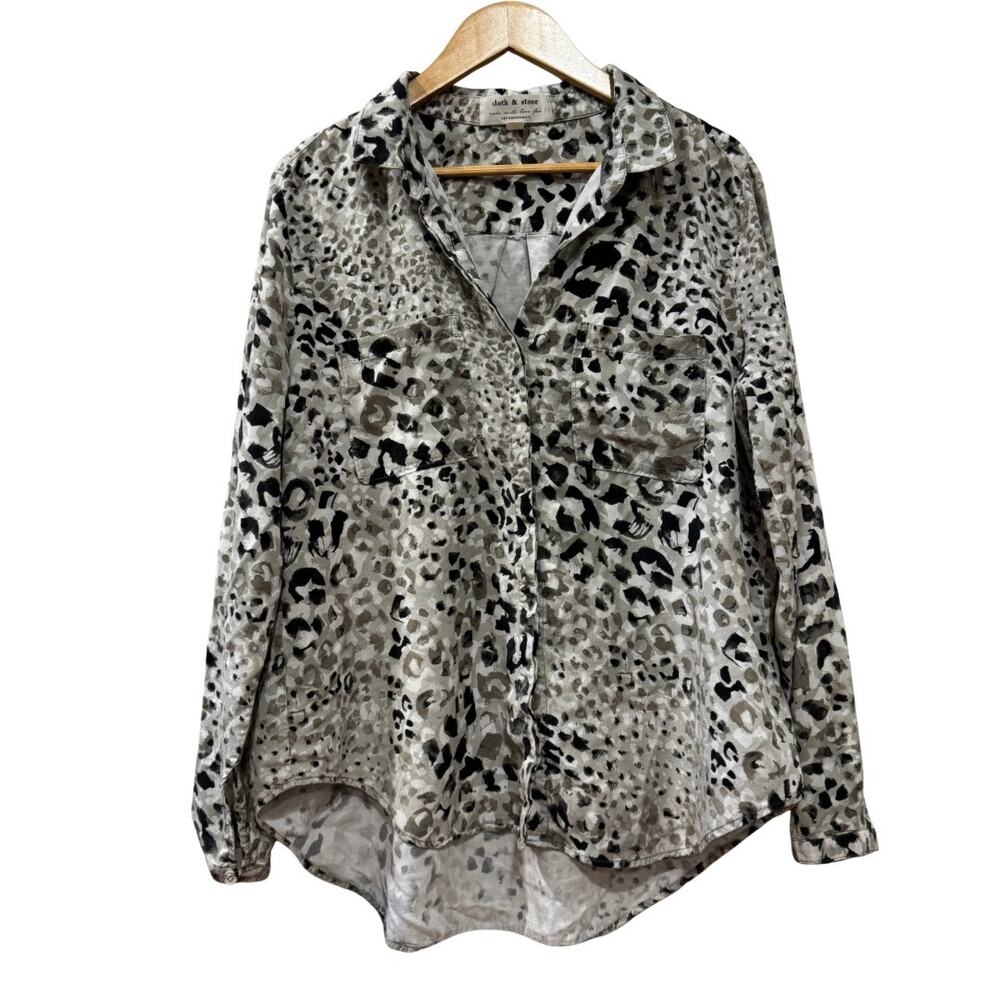 Cloth & Stone for Anthropologie Green Leopard Print Tencel Button-Down Top XL